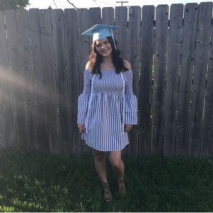 Blue and white striped dress
